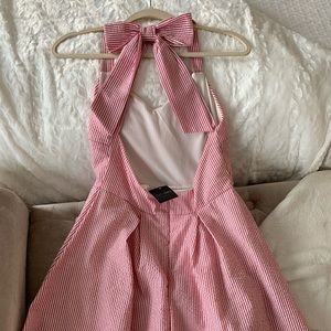 Red Seersucker Dress with Bow Back